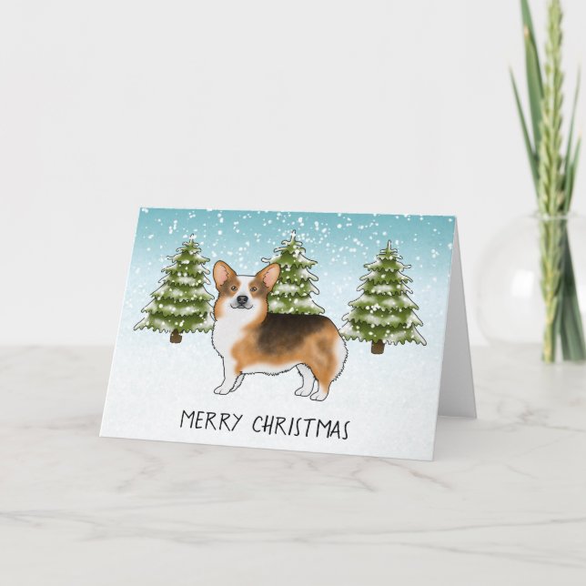 Red Headed Tri Pembroke Corgi Winter Christmas Card (Front)