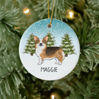 Red Headed Tri Pembroke Corgi Winter Christmas Ceramic Ornament