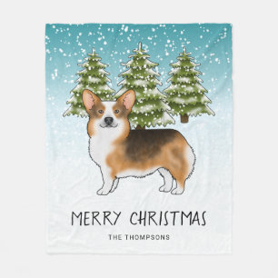 Red Headed Tri Pembroke Corgi Winter Christmas Fleece Blanket