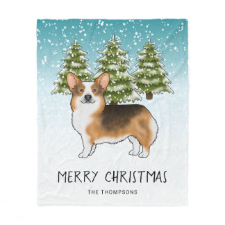 Red Headed Tri Pembroke Corgi Winter Christmas Fleece Blanket