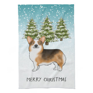 Red Headed Tri Pembroke Corgi Winter Christmas Kitchen Towel