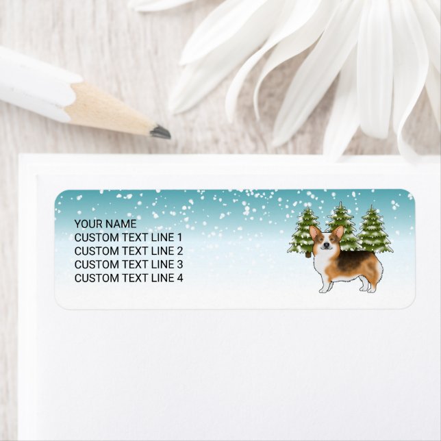 Red Headed Tri Pembroke Corgi Winter Christmas Label (Insitu)