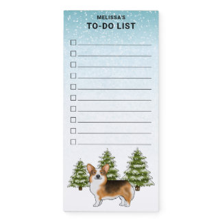 Red Headed Tri Pembroke Corgi Winter Christmas Magnetic Notepad