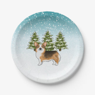 Red Headed Tri Pembroke Corgi Winter Christmas Paper Plates