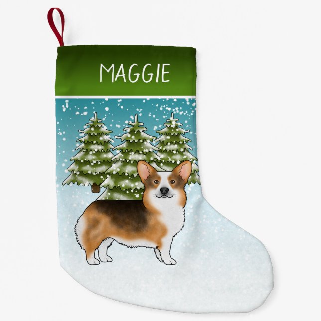 Red Headed Tri Pembroke Corgi Winter Christmas Small Christmas Stocking (Front)