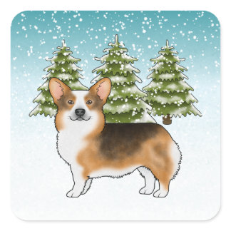 Red Headed Tri Pembroke Corgi Winter Christmas Square Sticker