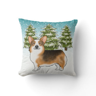 Red Headed Tri Pembroke Corgi Winter Christmas Throw Pillow