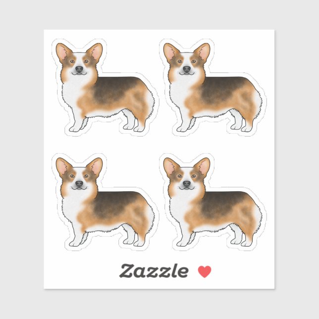 Red Headed Tri Pembroke Welsh Corgi Cartoon Dogs Sticker (Sheet)