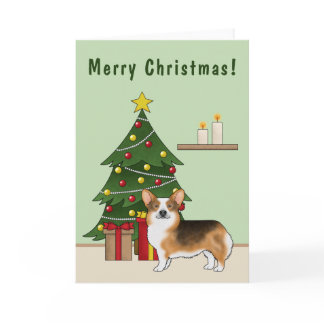 Red Headed Tri Pembroke Welsh Corgi Christmas Tree Card