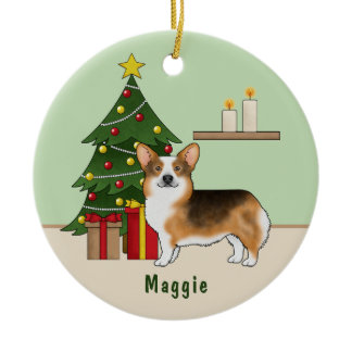 Red Headed Tri Pembroke Welsh Corgi Christmas Tree Ceramic Ornament