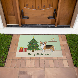 Red Headed Tri Pembroke Welsh Corgi Christmas Tree Doormat