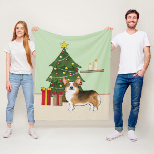 Red Headed Tri Pembroke Welsh Corgi Christmas Tree Fleece Blanket