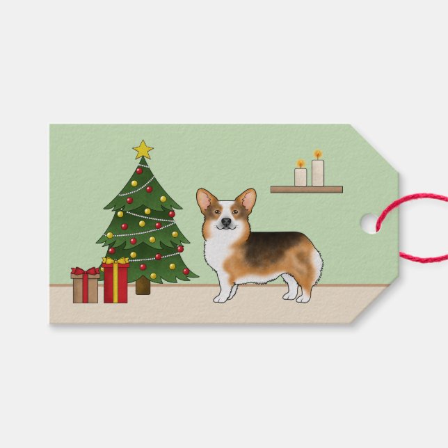 Red Headed Tri Pembroke Welsh Corgi Christmas Tree Gift Tags (Front (Horizontal))