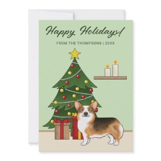 Red Headed Tri Pembroke Welsh Corgi Christmas Tree Holiday Card