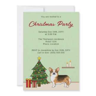 Red Headed Tri Pembroke Welsh Corgi Christmas Tree Invitation