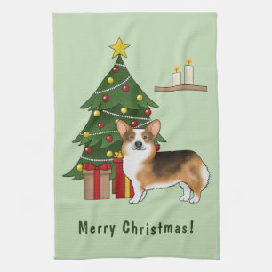Red Headed Tri Pembroke Welsh Corgi Christmas Tree Kitchen Towel