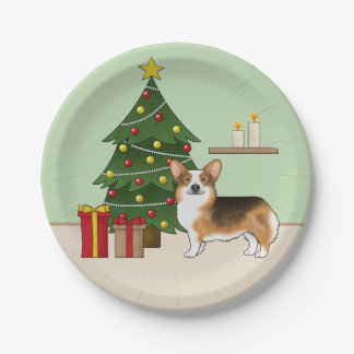 Red Headed Tri Pembroke Welsh Corgi Christmas Tree Paper Plates