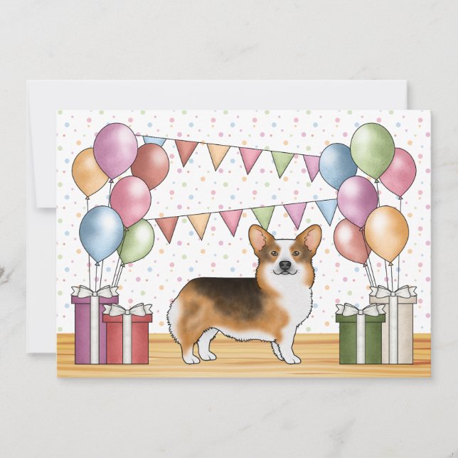 Red Headed Tri Pembroke Welsh Corgi Cute Birthday Invitation (Front)