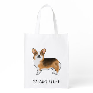 Red Headed Tri Pembroke Welsh Corgi Dog With Text Grocery Bag