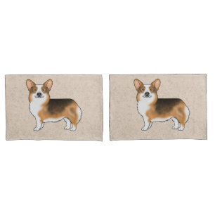 Red Headed Tri Pembroke Welsh Corgi Dogs Beige Pillow Case