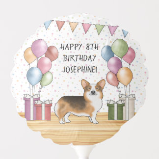 Red Headed Tri Pembroke Welsh Corgi Happy Birthday Balloon