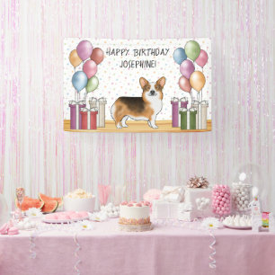 Red Headed Tri Pembroke Welsh Corgi Happy Birthday Banner