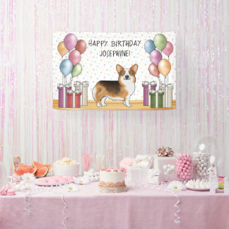 Red Headed Tri Pembroke Welsh Corgi Happy Birthday Banner