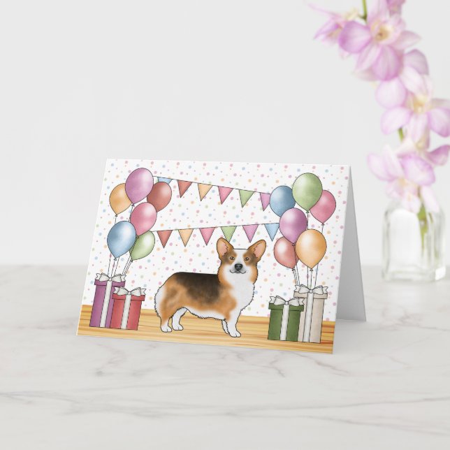 Red Headed Tri Pembroke Welsh Corgi Happy Birthday Card (Orchid)