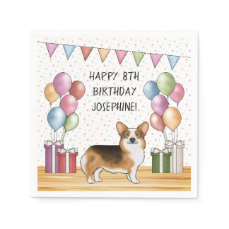 Red Headed Tri Pembroke Welsh Corgi Happy Birthday Napkins