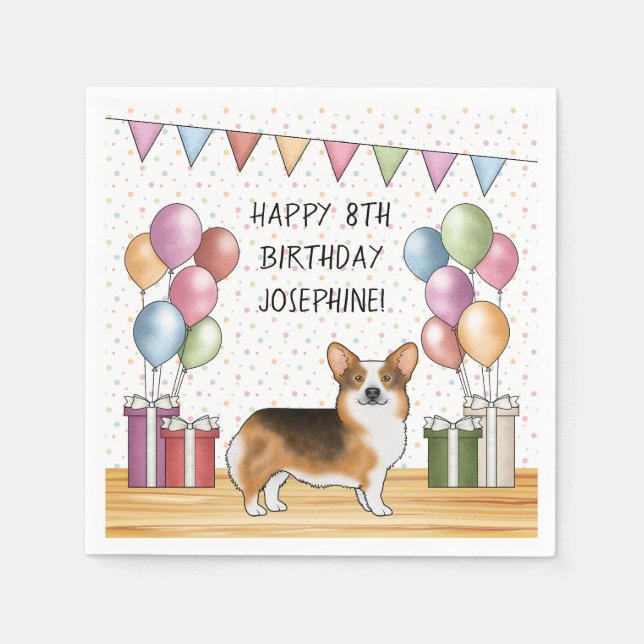Red Headed Tri Pembroke Welsh Corgi Happy Birthday Napkins (Front)