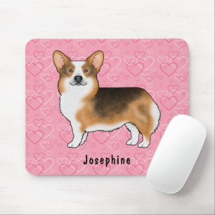 Red Headed Tri Pembroke Welsh Corgi Hearts & Name Mouse Pad