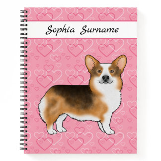 Red Headed Tri Pembroke Welsh Corgi Hearts & Name Notebook