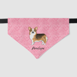 Red Headed Tri Pembroke Welsh Corgi Hearts & Name Pet Bandana Collar