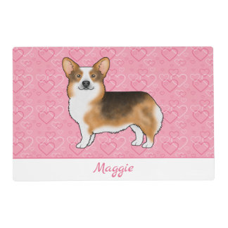 Red Headed Tri Pembroke Welsh Corgi Hearts & Name Placemat
