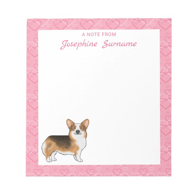 Red Headed Tri Pembroke Welsh Corgi Hearts & Text Notepad (Front)