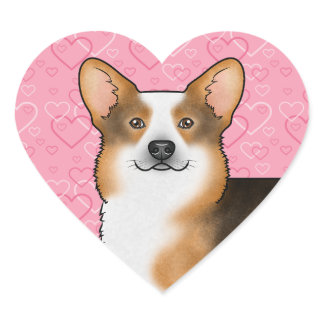 Red Headed Tri Pembroke Welsh Corgi Love Pink Heart Sticker