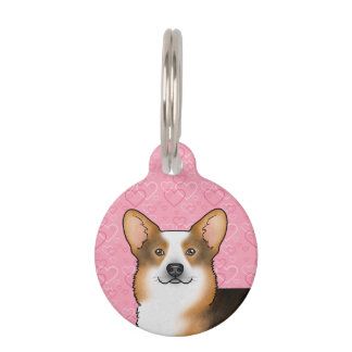 Red Headed Tri Pembroke Welsh Corgi Love Pink Pet ID Tag