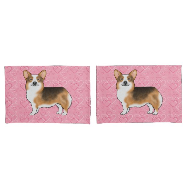 Red Headed Tri Pembroke Welsh Corgi Love Pink Pillow Case (Front-Set)