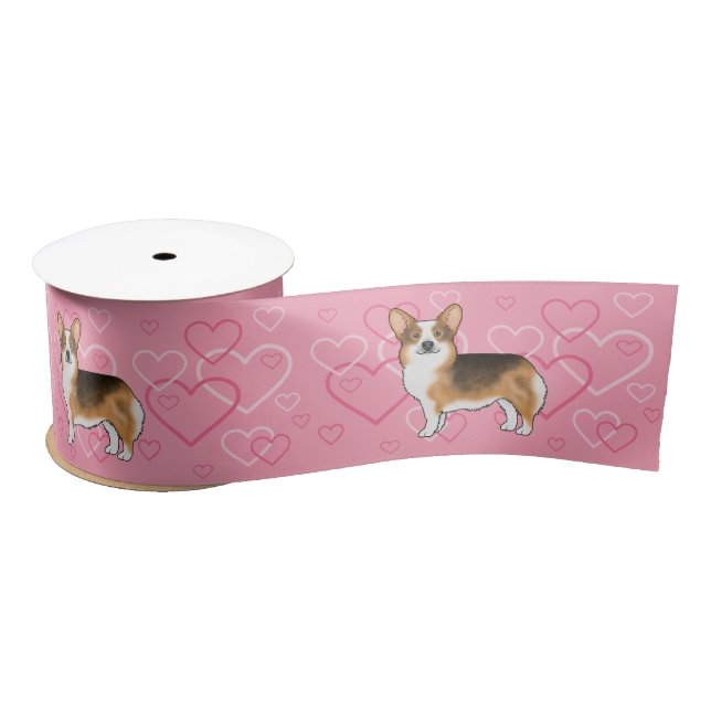 Red Headed Tri Pembroke Welsh Corgi Love Pink Satin Ribbon (Spool)