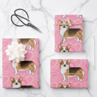 Red Headed Tri Pembroke Welsh Corgi Love Pink Wrapping Paper Sheets