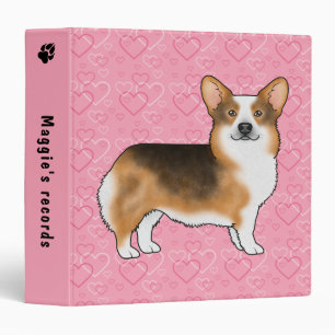 Red Headed Tri Pembroke Welsh Corgi Pink Hearts 3 Ring Binder