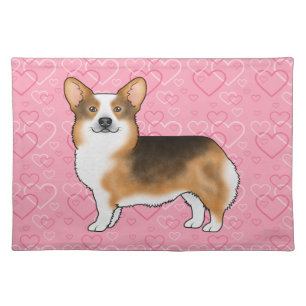 Red Headed Tri Pembroke Welsh Corgi Pink Hearts Cloth Placemat