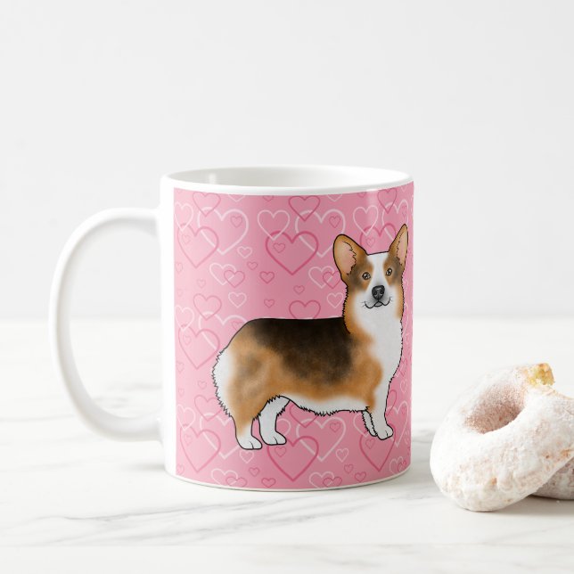 Red Headed Tri Pembroke Welsh Corgi Pink Hearts Coffee Mug