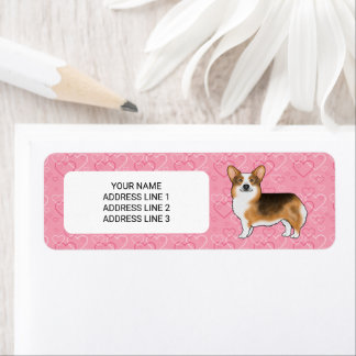Red Headed Tri Pembroke Welsh Corgi Pink Hearts Label