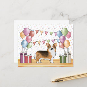 Red Headed Tricolor Pembroke Corgi Pastel Birthday Postcard