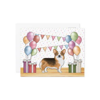 Red Headed Tricolor Pembroke Corgi Pastel Birthday Postcard