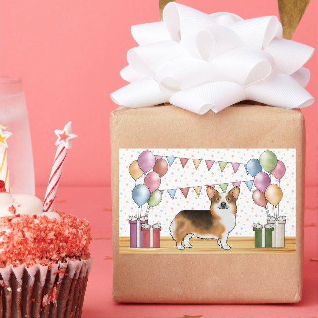 Red Headed Tricolor Pembroke Corgi Pastel Birthday Rectangular Sticker (Party)