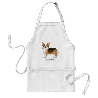 Red Headed Tricolor Pembroke Welsh Corgi And Name Adult Apron