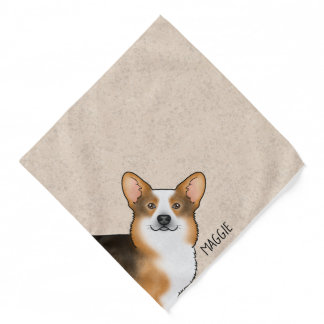 Red Headed Tricolor Pembroke Welsh Corgi And Name Bandana