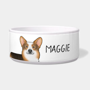 Red Headed Tricolor Pembroke Welsh Corgi And Name Bowl